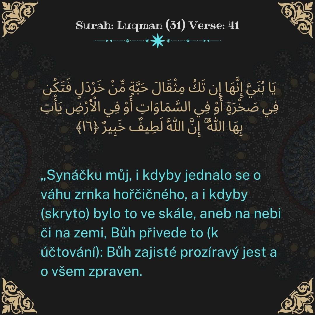 Image showing the Czech translation of Surah Luqman (31) Verse 41.