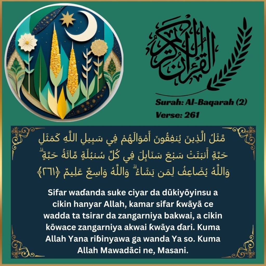 Image of Hausa translation text of Surah Al-Baqarah (2:261) from the Quran.