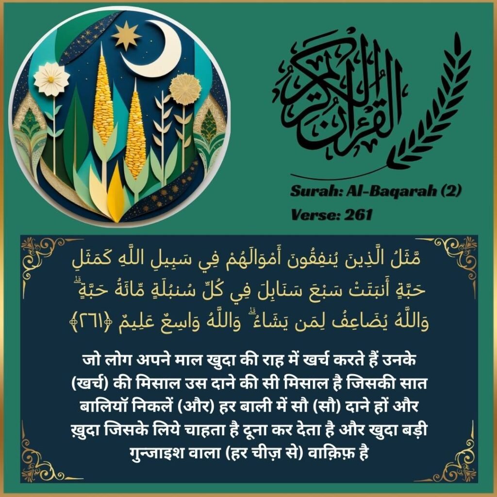Image of Hindi translation text of Surah Al-Baqarah (2:261) from the Quran.