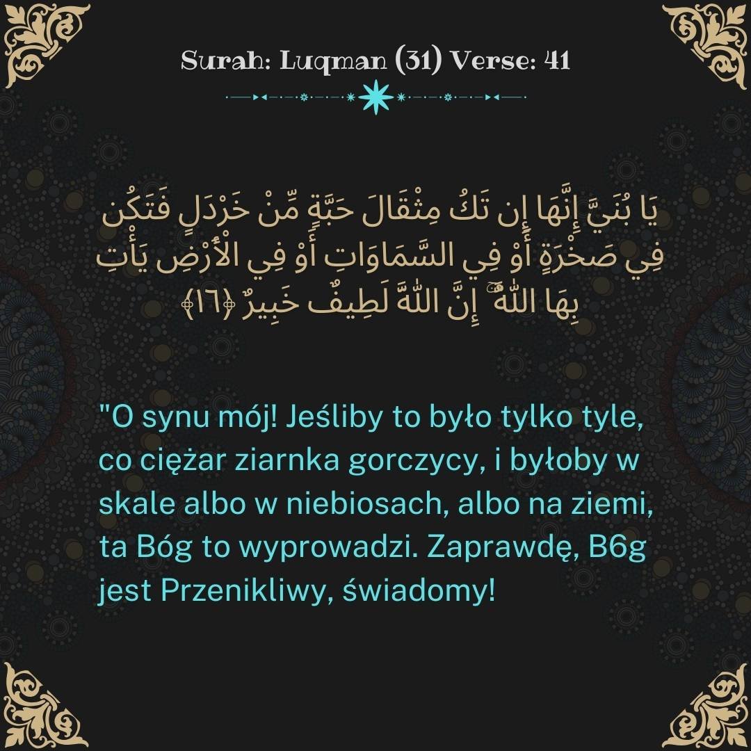 Image showing the Polish translation of Surah Luqman (31) Verse 41.
