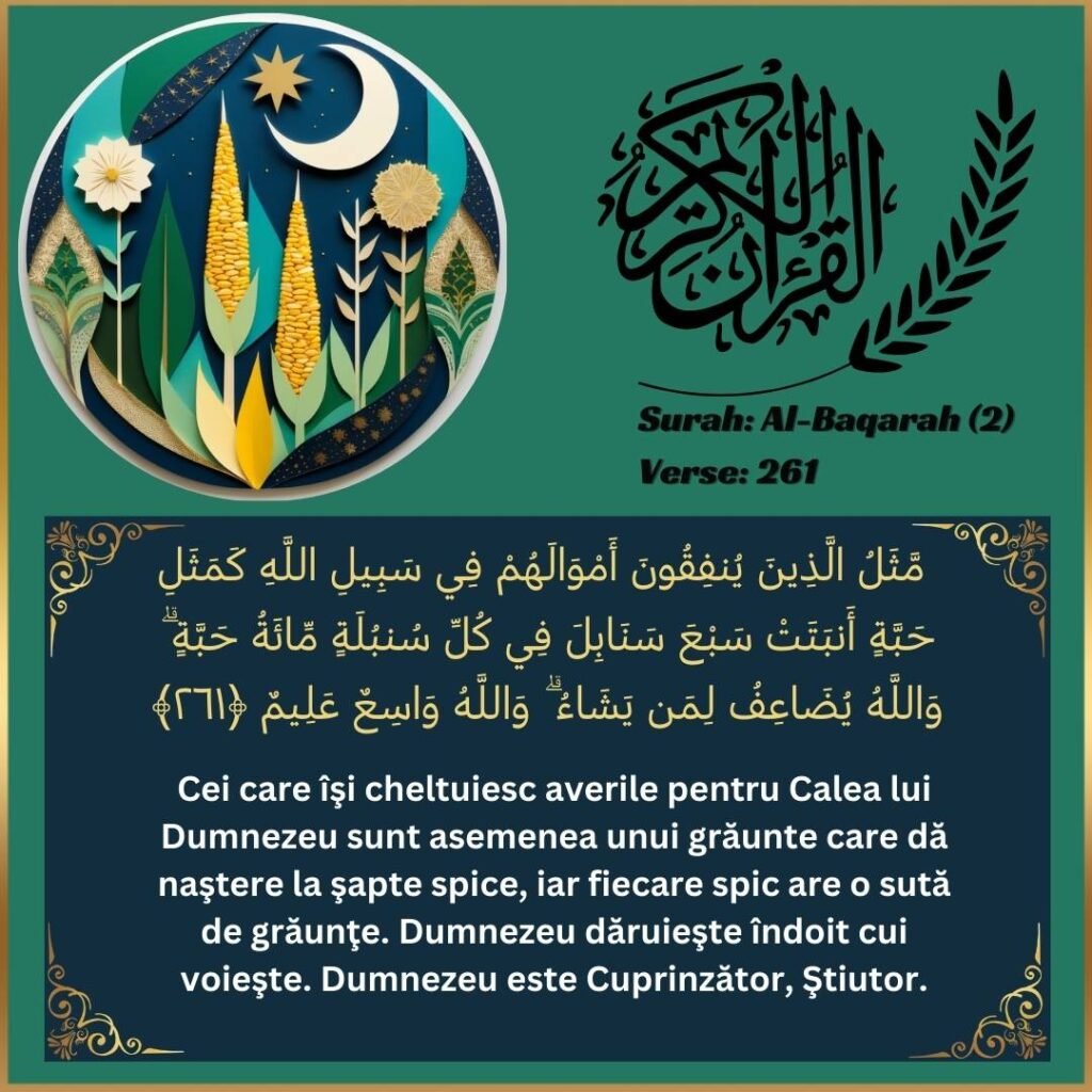 Image of Romanian translation text of Surah Al-Baqarah (2:261) from the Quran.