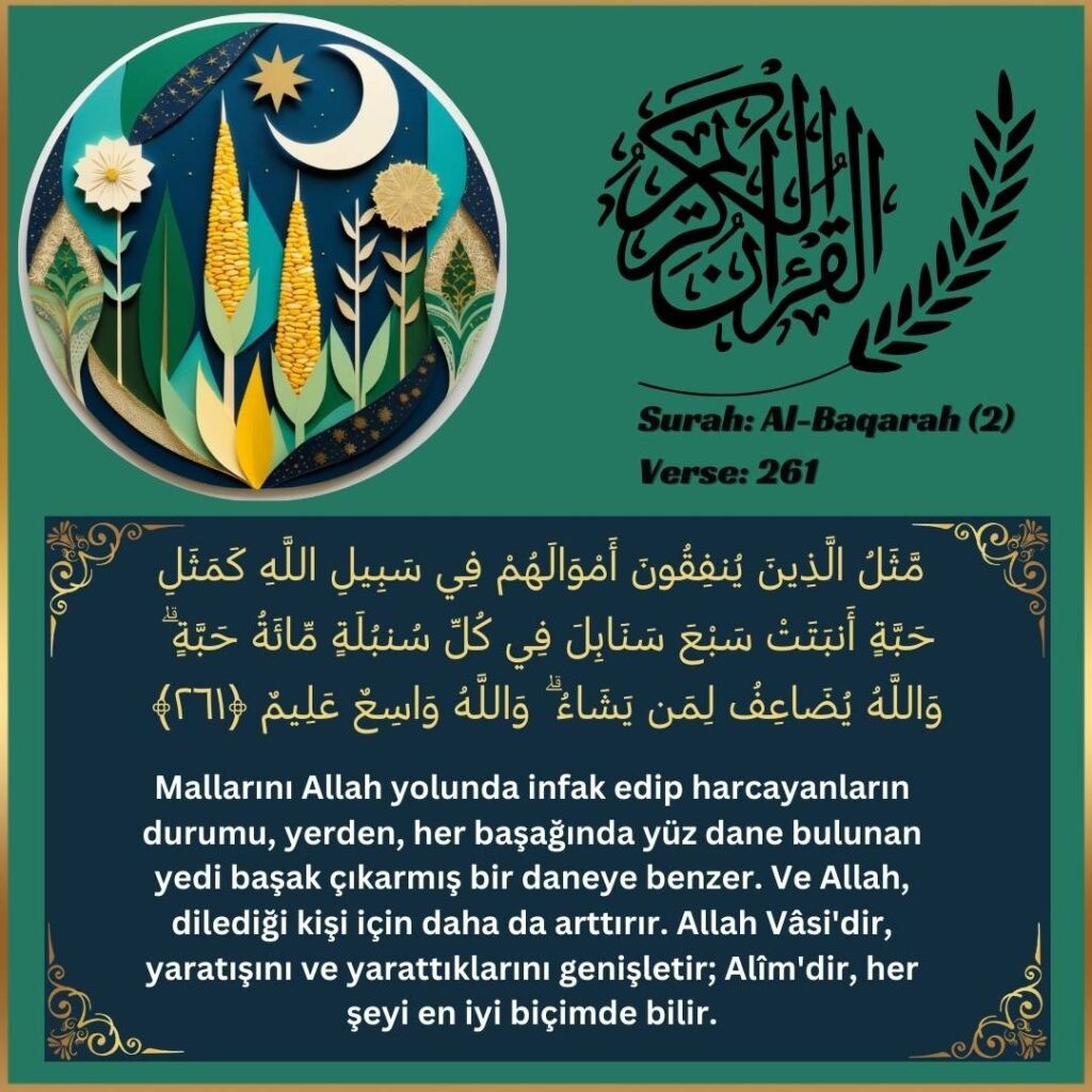 Image of Turkish translation text of Surah Al-Baqarah (2:261) from the Quran.