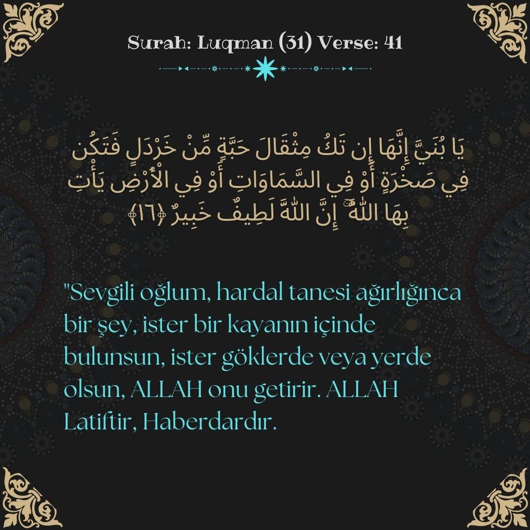 Image showing the Turkish translation of Surah Luqman (31) Verse 41.