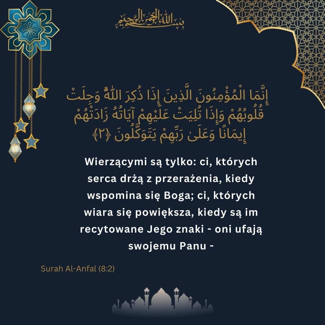 Image showing the Polish translation of Surah Al-Anfal (8) verse 2.